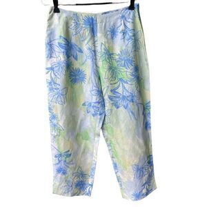 Tsunami size 8  wide leg cropped silk linen tropical beach pants lounge